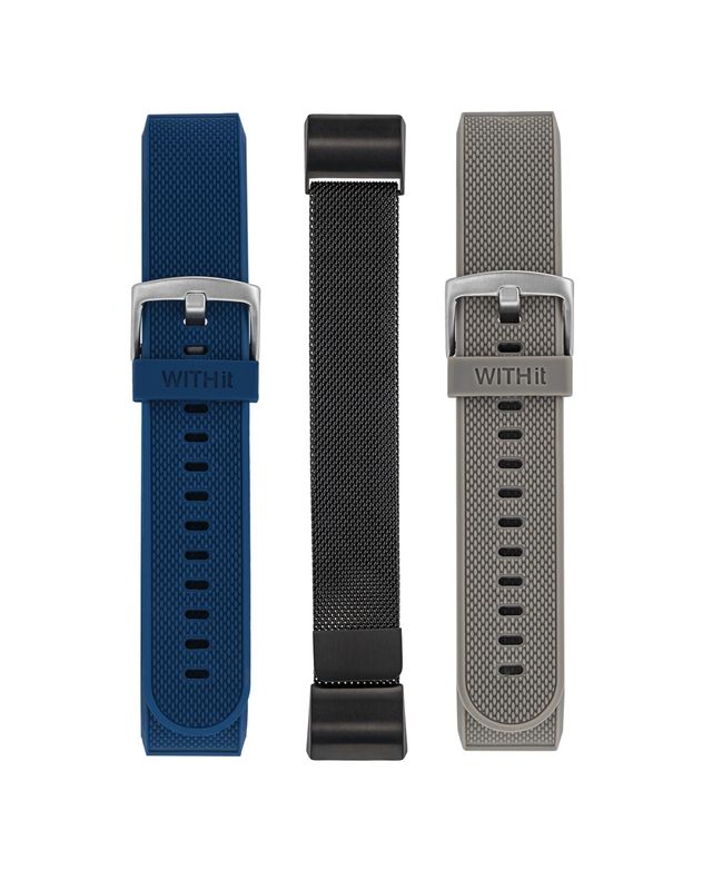 WITHit Silicone Woven Band and Stainless Steel Mesh Band 3-Pack designed for Fitbit Charge 2
