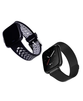 WITHit Stainless Steel Mesh Band and Silicone Sport Band 2-Pack designed for the Fitbit Versa, Versa 2 and Versa Lite