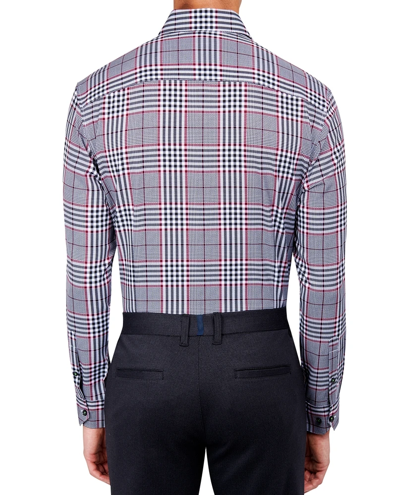 Men's Regular Fit Non-Iron Plaid-Print Performance Stretch Dress Shirt