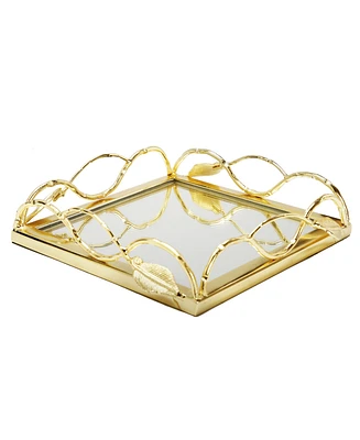 Classic Touch Mirror Napkin Holder with Leaf Design