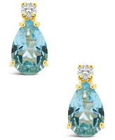 Aquamarine (3/4 ct.t.w) and Diamond Accent Stud Earrings in 14K Yellow Gold