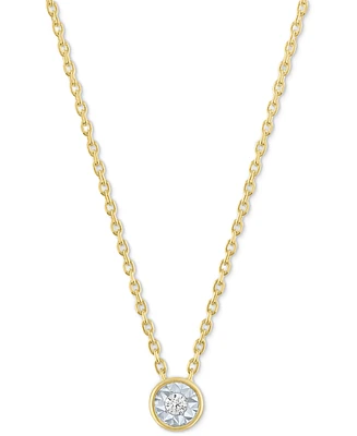 Diamond Accent Bezel Pendant Necklace Sterling Silver or 14k Gold-Plated Silver, 16" + 2" extender