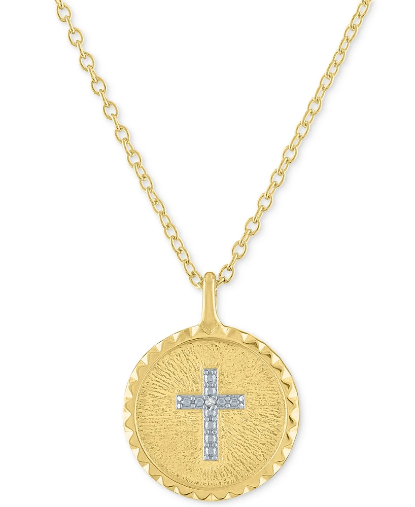 Diamond Accent Cross Disc Pendant Necklace in 14k Gold-Plated Sterling Silver, 16" + 2" extender