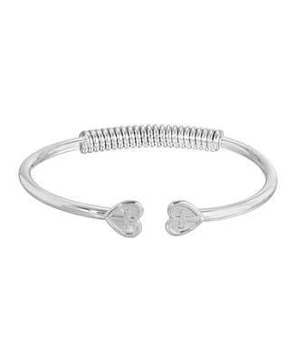 2028 Silver-Tone Heart Cross Coil Spring C-Cuff Bracelet
