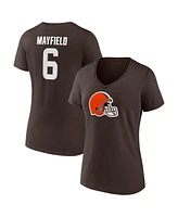 Women's Fanatics Baker Mayfield Brown Cleveland Browns Player Icon Name and Number V-Neck T-shirt
