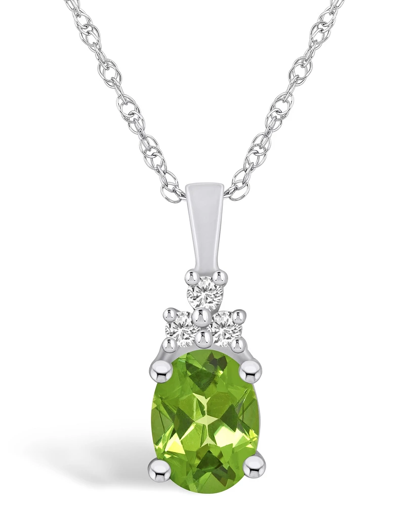 Macy's Peridot (1-1/3 Ct. T.w.) and Diamond (1/10 Ct. T.w.) Pendant Necklace in 14K White Gold