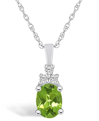 Macy's Peridot (1-1/3 Ct. T.w.) and Diamond (1/10 Ct. T.w.) Pendant Necklace in 14K White Gold