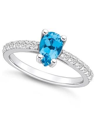Macy's Blue Topaz (1 Ct. T.w.) and Diamond (1/3 Ring 14K White Gold