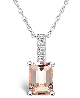 Macy's Morganite (1-3/8 Ct. T.w.) and Diamond Accent Pendant Necklace in 14K White Gold