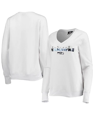 Women's Cuce White Seattle Seahawks Victory V-Neck Pullover Sweatshirt