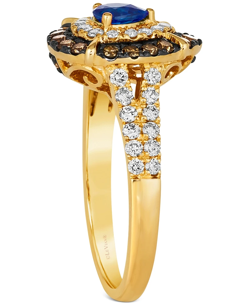Le Vian Blue Sapphire (1/3 ct. t.w.) & Diamond (3/4 ct. t.w.) Teardrop Halo Ring in 14k Gold