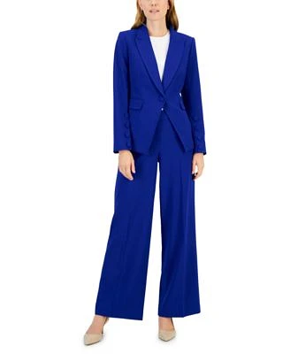 Tahari Asl Womens Single Button Peak Collar Blazer Jacket Wide Leg Pants