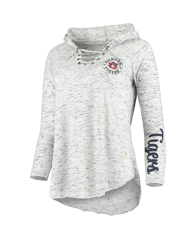 Women's Pressbox Gray Auburn Tigers Space Dye Lace-Up V-Neck Long Sleeve T-shirt