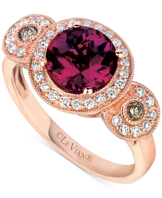 Le Vian Raspberry Rhodolite (2-1/5 ct. t.w.) & Diamond (1/3 ct. t.w.) Triple Halo Ring in 14k Rose Gold