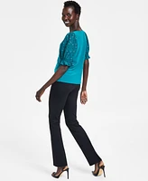 CeCe Women's Mid-Rise Slim Boot Cut Clasp-Front Pants