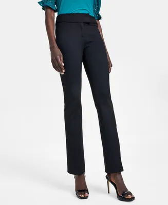 CeCe Women's Mid-Rise Slim Boot Cut Clasp-Front Pants