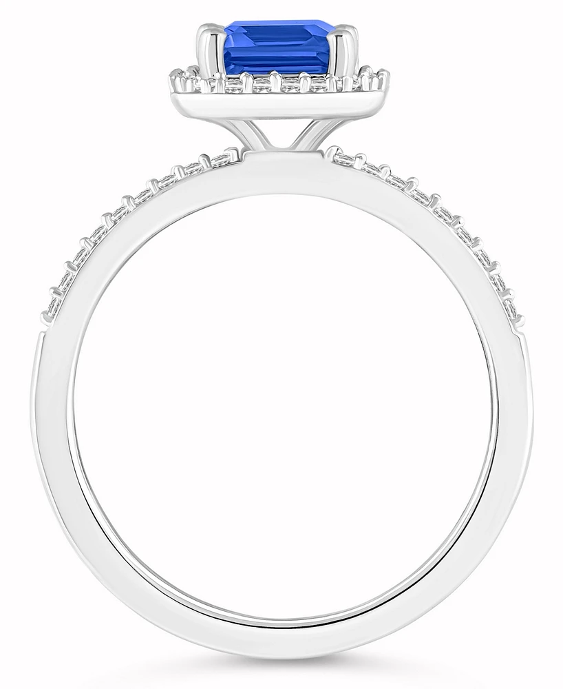 Macy's Lab-Grown Sapphire (2 ct. t.w.) and White (1/4 Halo Ring 10K Gold