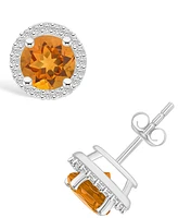 Macy's Citrine (1-1/2 ct. t.w.) and Lab Grown Sapphire (1/5 ct. t.w.) Halo Studs in 10K White Gold