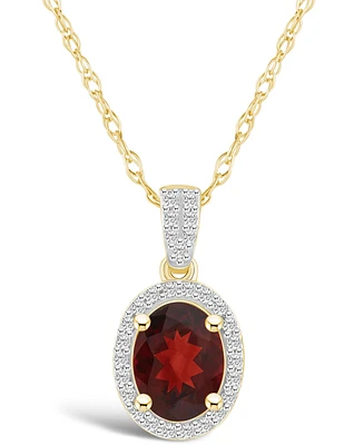 Macy's Garnet (1-1/2 ct. t.w.) and Lab Grown Sapphire (1/6 ct. t.w.) Halo Pendant Necklace in 10K Yellow Gold