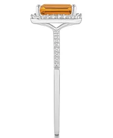 Macy's Citrine (1-3/5 ct. t.w.) and Lab Grown Sapphire (1/4 Halo Ring 10K White Gold