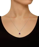 Macy's Lab Grown Ruby (1-1/2 ct. t.w.) and Lab Grown Sapphire (1/6 ct. t.w.) Halo Pendant Necklace in 10K White Gold