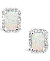 Lab Grown Opal (9/10 ct. t.w.) and Lab Grown Sapphire (1/4 ct. t.w.) Halo Studs in 10K White Gold