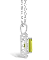 Macy's Peridot (1-2/3 ct. t.w.) and Diamond (1/7 ct. t.w.) Halo Pendant Necklace in Sterling Silver
