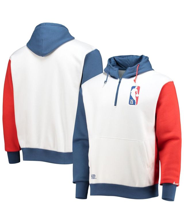 Men's Nike White and Blue Nba Team 31 75th Anniversary Courtside Fleece Half-Zip Hoodie