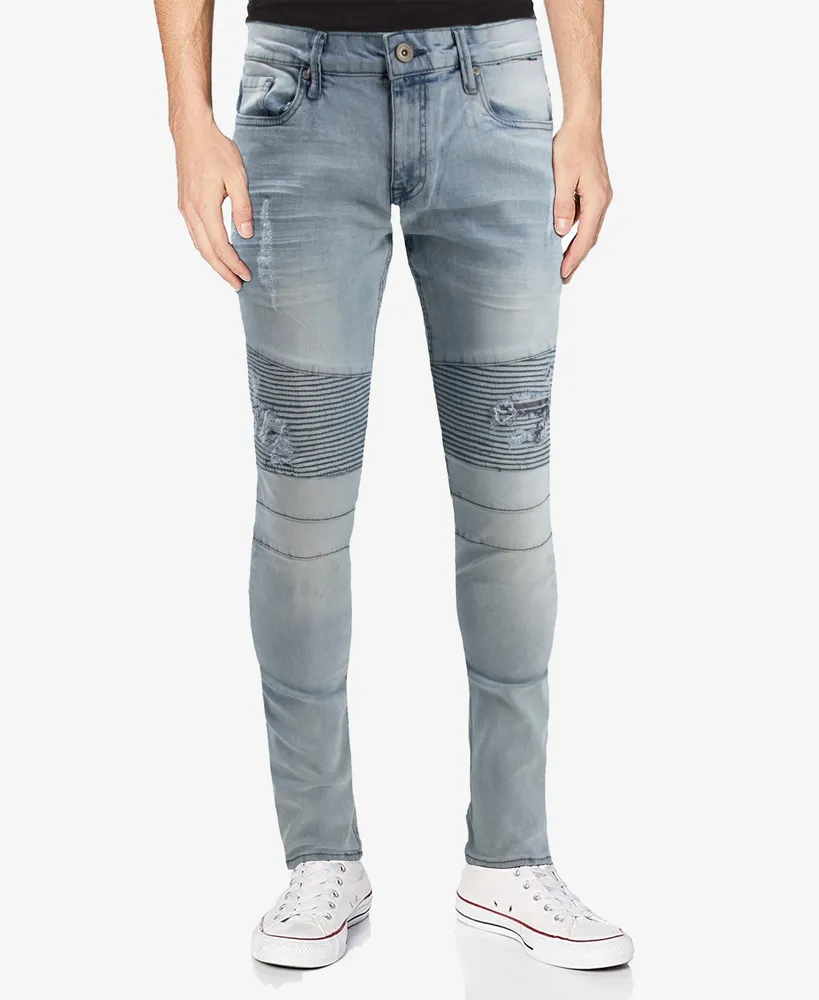 X-Ray Men's Rawx Slim Fit Moto Detail Stretch Jeans