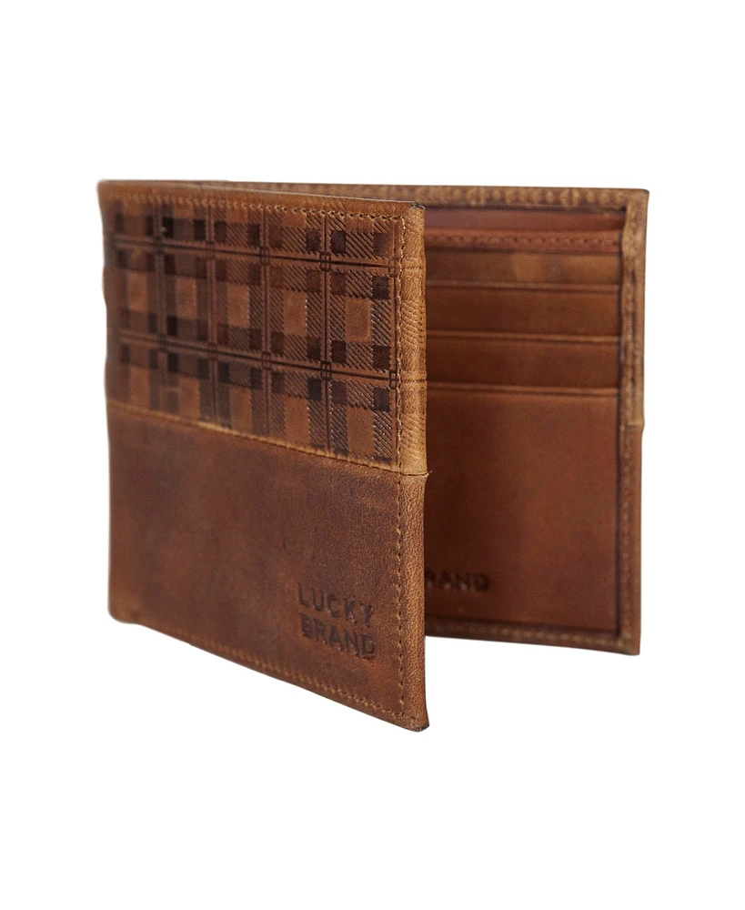 Lucky Brand Men's Plaid Embossed Leather Bifold Wallet