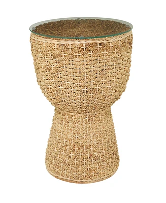 Rosemary Lane Handmade Woven Accent Table with Glass Top, 20" x 20" x 24"