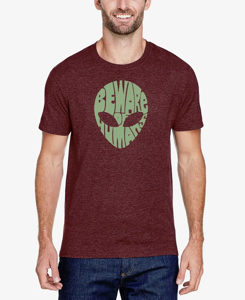La Pop Art Men's Premium Blend Word Beware Of Humans T-shirt