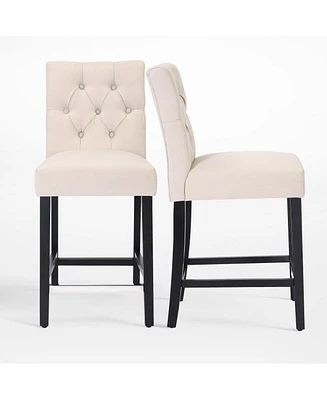 WestinTrends Linen Fabric Tufted Counter Stool (Set of 2)