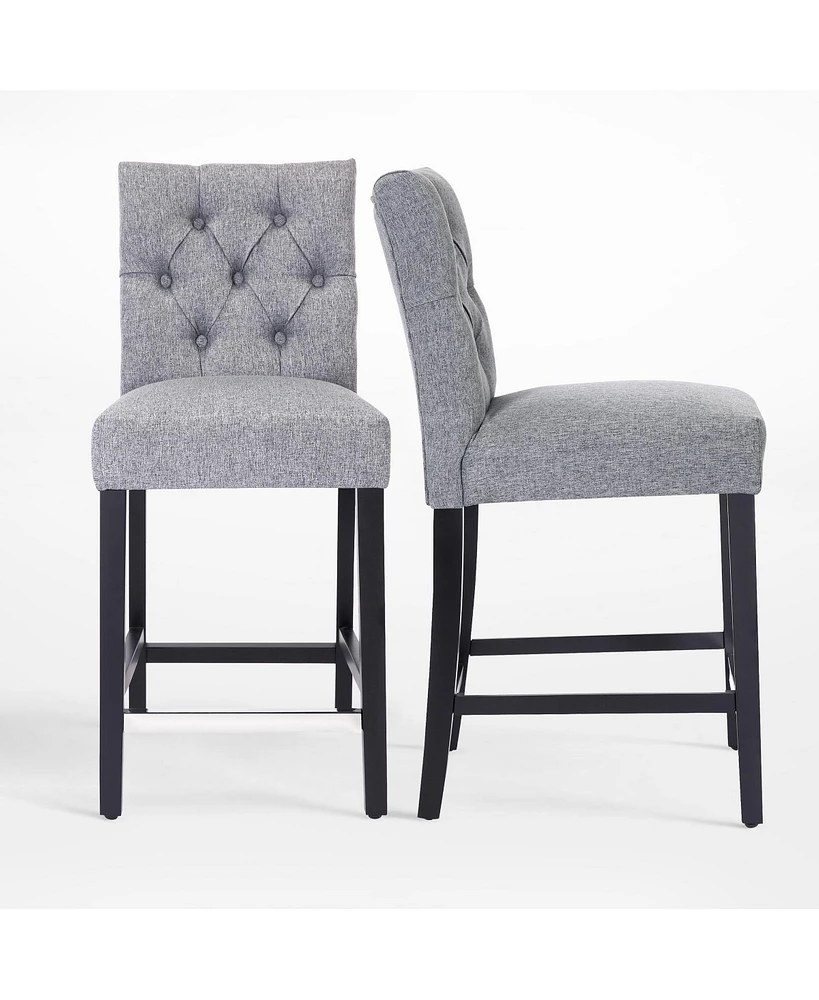 WestinTrends Linen Fabric Tufted Counter Stool (Set of 2)
