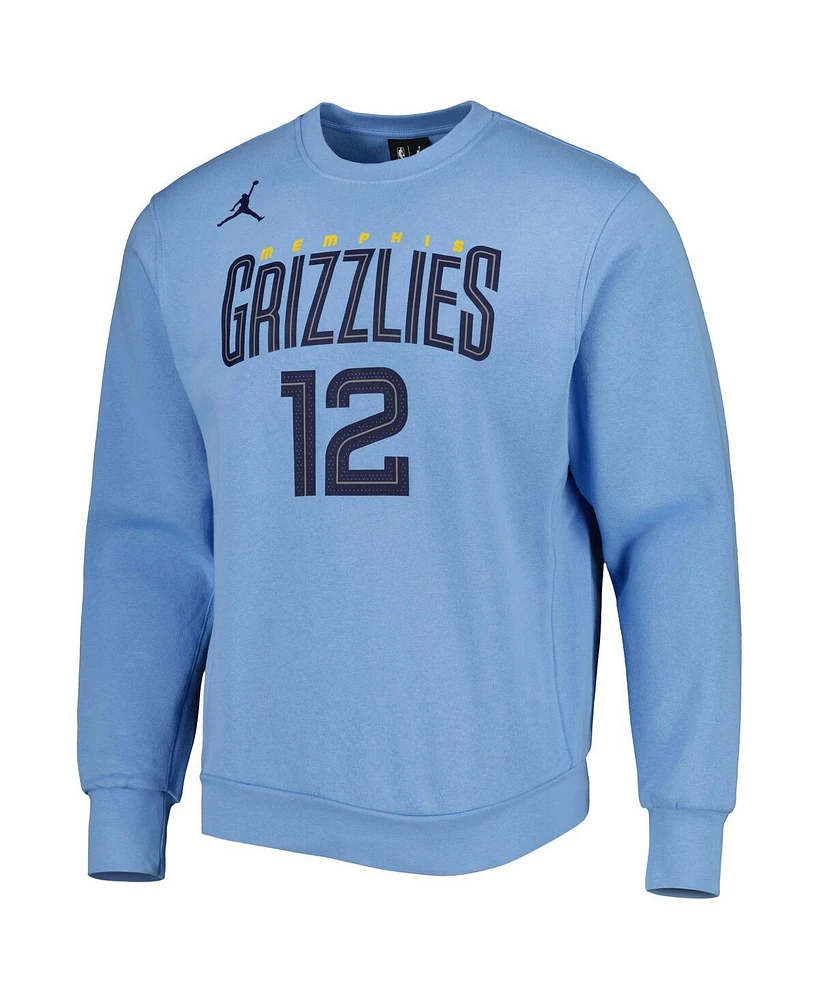 Men's Jordan Ja Morant Light Blue Memphis Grizzlies Statement Name and Number Pullover Sweatshirt