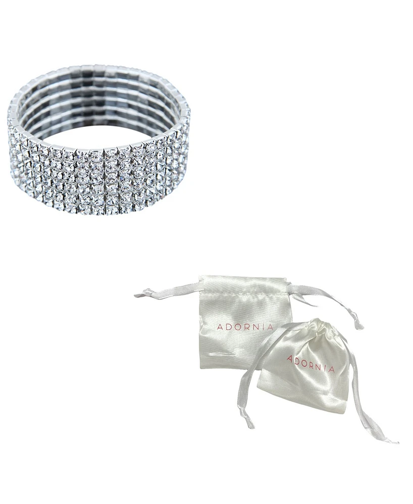 Adornia Rhodium Plated Stretch Wide Crystal Bracelet