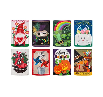 Evergreen Seasonal Suede Garden Flag Set of 8, Whimsical