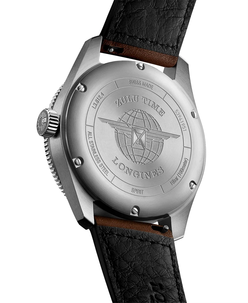Longines Men's Swiss Automatic Spirit Zulu Time Leather Strap Watch 42mm
