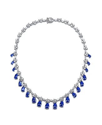 Cubic Zirconia Sterling Silver White Gold Plated Evening Necklace