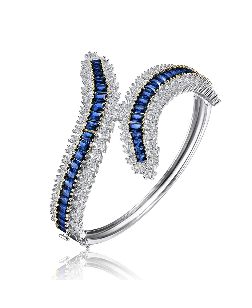 Sterling Silver White Gold Plated with Green or Blue Cubic Zirconia Bangle Bracelet