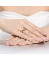 Sterling Silver 18k Rose Gold Plated with Pink & Cubic Zirconia Cushion Solitaire Halo Ring