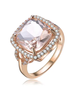 Square Shaped Peach and Accented White Cubic Zirconia 18K Rose Gold Plated Sterling Silver Ring