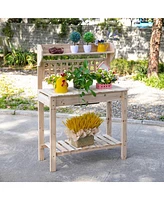 Outsunny 39'' x 18'' x 55'' Garden Potting Work Table w/ Hidden Storage, Natural