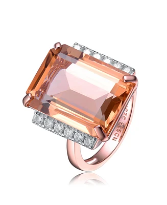 Sterling Silver 18K Rose Gold Plated with Pink and White Cubic Zirconia Accent Ring