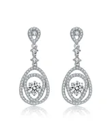 Sterling Silver with Rhodium Plated Clear Round Cubic Zirconia Double Pear Drop Earrings
