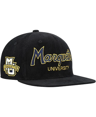 Big Boys Mitchell & Ness Black Marquette Golden Eagles Corduroy Script Snapback Hat