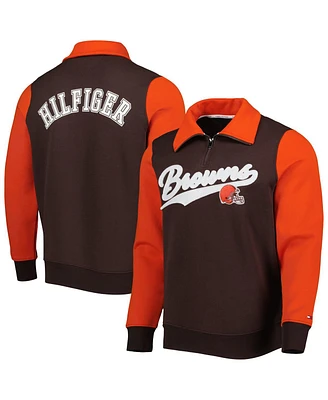 Men's Tommy Hilfiger Brown, Orange Cleveland Browns Aiden Quarter-Zip Top