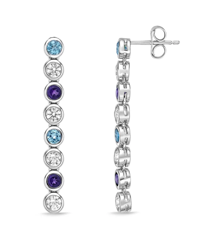 Multi-Gemstone Bezel Drop Earrings in Sterling Silver