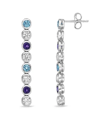 Multi-Gemstone Bezel Drop Earrings in Sterling Silver