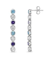 Multi-Gemstone Bezel Drop Earrings in Sterling Silver
